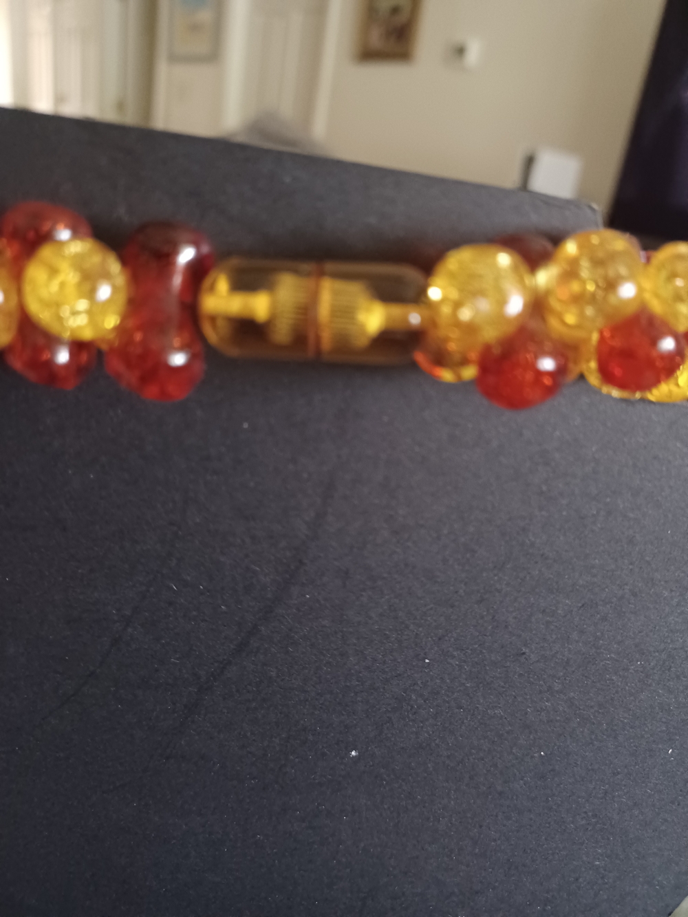 Orange And Gold Bead Spiral Necklace - Women Jewelry 10"drop - Picture 4 of 5